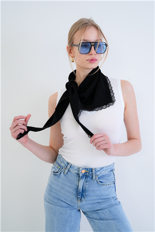 Kadın Siyah Dantel Detaylı Dokuma Bandana Alc-X15412