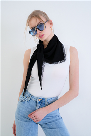 Kadın Siyah Dantel Detaylı Dokuma Bandana Alc-X15412
