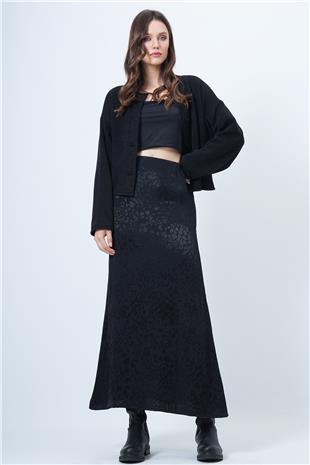 Kadın Siyah Desenli Fermuar Kapamalı Midi Boy Etek VS01511