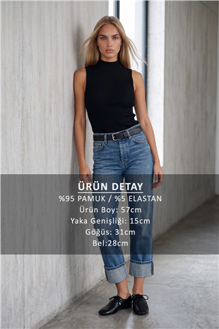 Kadın Siyah Dik Yaka Kolsuz Bluz Alc-X15658
