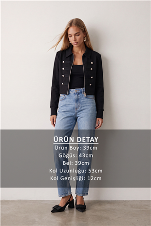 Kadın Siyah Düğme Detaylı Blazer Ceket Alc-X15660