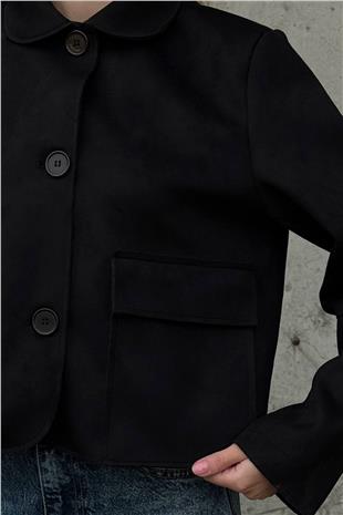 Kadın SİYAH Düğmeli Cep Detaylı Süet Ceket VS01424