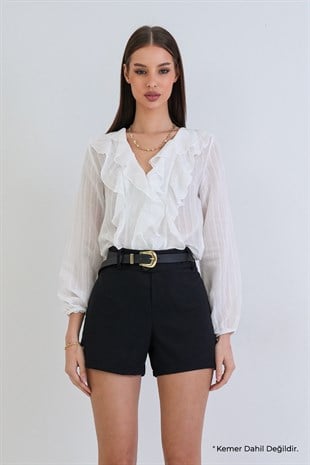 Kadın Siyah Geniş Kemerli Dokuma Mini Şort Alc-X15381