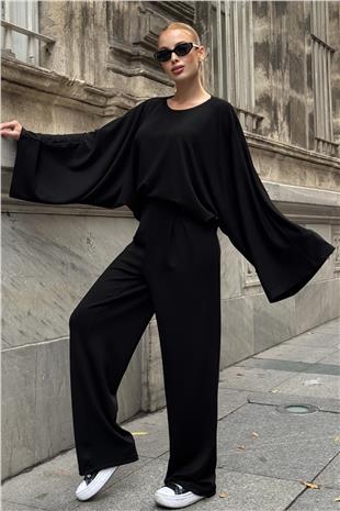 Kadın SİYAH Geniş Kol Detaylı Oversize İkili Takım VS01583