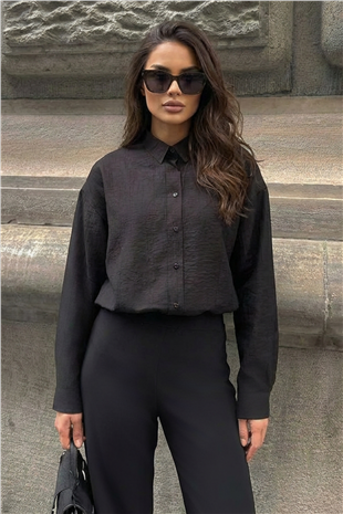 Kadın Siyah Geyik Nakışlı Aerobin Gömlek Alc-X15315