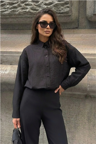 Kadın Siyah Geyik Nakışlı Aerobin Gömlek Alc-X15315