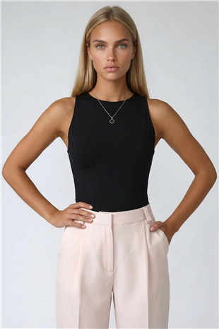 Kadın Siyah Halter Yaka Slim Fit Sandy Bluz ALC-X13447