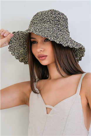 Kadın Siyah Hasır Örme Bucket Yazlık Şapka Alc-X15390