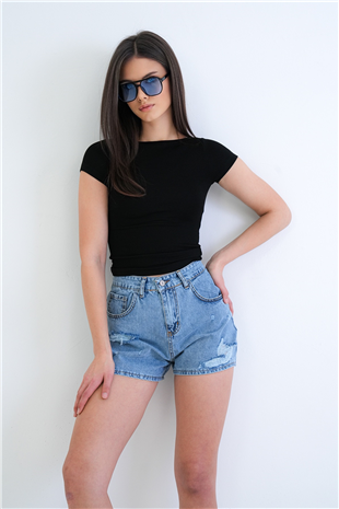 Kadın Siyah Kayık Yaka Basic Modal Bluz Alc-X15270