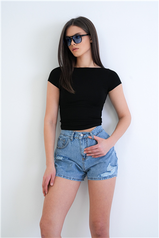 Kadın Siyah Kayık Yaka Basic Modal Bluz Alc-X15270