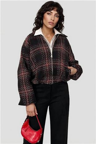 Kadın Siyah Kolları Ve Beli Lastikli Tweed Ceket Alc-X15025