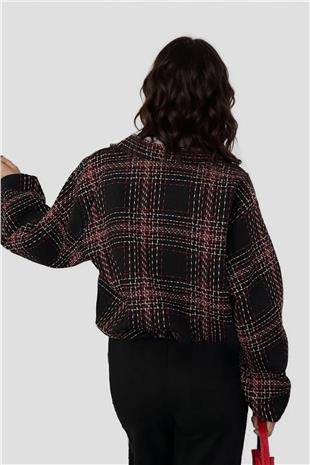 Kadın Siyah Kolları Ve Beli Lastikli Tweed Ceket Alc-X15025