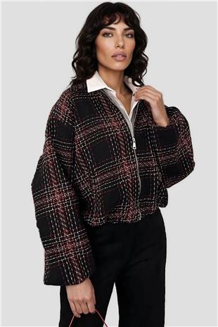 Kadın Siyah Kolları Ve Beli Lastikli Tweed Ceket Alc-X15025