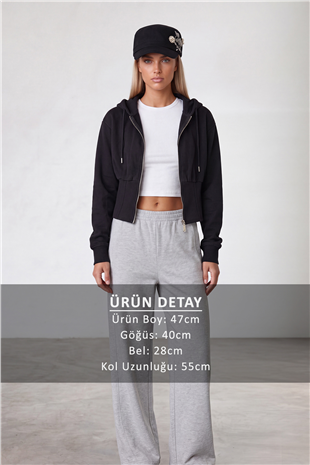 Kadın Siyah Korseli Kapişonlu Sweatshırt Alc-X15622