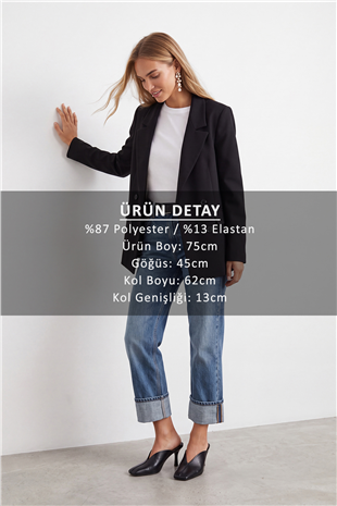 Kadın Siyah Kruvaze Yaka Düğmeli Blazer Ceket Alc-X15732