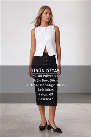 Kadın Siyah Kuş Gözü Detaylı İçi Astarlı Yırtmaçlı Ve Midi Boy Etek Alc-X15954
