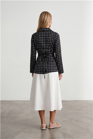 Kadın Siyah Puantiyeli Çapraz Bağlama Detaylı Sofia Keten Gömlek Alc-X15471