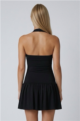Kadın Siyah Puantiyeli Drape Detaylı Mini Sandy Elbise Alc-X15490