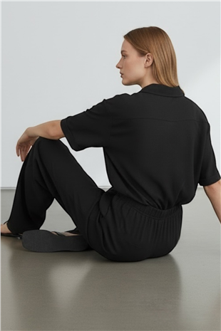 Kadın Siyah Krep Gömlek Ve Pantolon Takım Alc-X15429