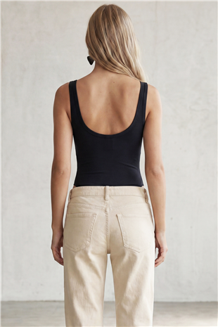 Kadın Siyah U Yaka Stretch Çıtçıtlı Body Alc-X15537