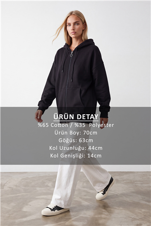 Kadın Siyah Üç İplik Şardonlu Oversize Sweatshirt Alc-X15945