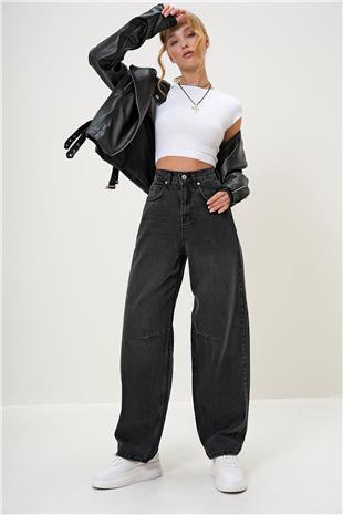 Kadın Siyah Yüksek Bel Baggy Balloon Jean ALC-X12557