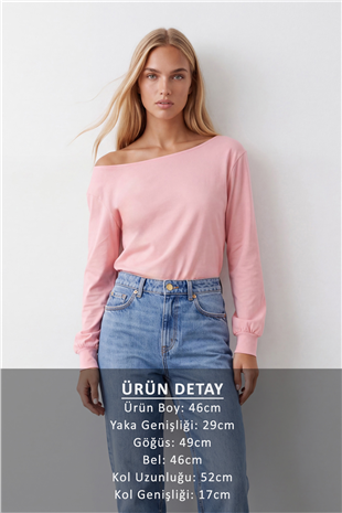 Kadın Somon Kayık Yaka Kolları Manşetli Bluz Alc-X14393