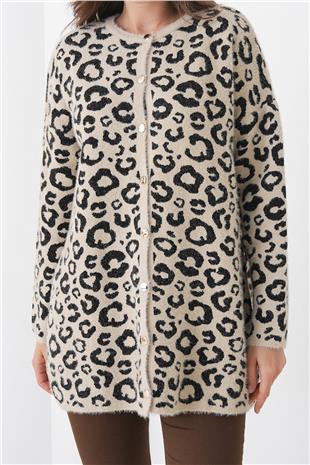 Kadın TAŞ Leopar Desenli Düğmeli Yumoş Triko Hırka VS01446