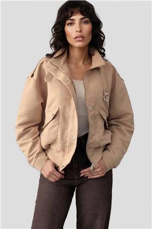 Kadın Taş Omuz Apoletli Dik Yaka Astarlı Düğmeli Ceket Alc-X15028