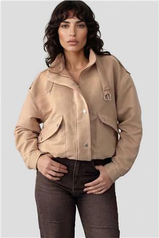 Kadın Taş Omuz Apoletli Dik Yaka Astarlı Düğmeli Ceket Alc-X15028