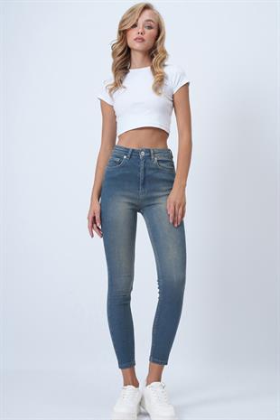 Kadın Vintage Mavi 5 Cepli Full Likralı Skiny Jean Pantolon ALC-X14472