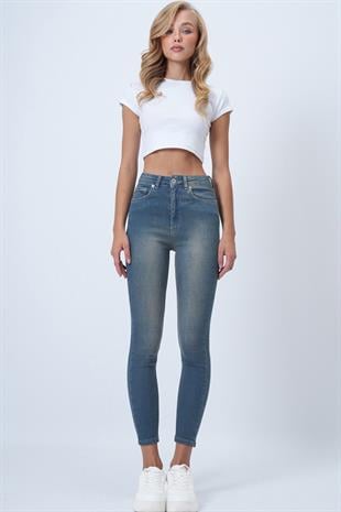 Kadın Vintage Mavi 5 Cepli Full Likralı Skiny Jean Pantolon ALC-X14472