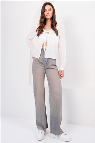 Kadın Vintage Mavi Vintage Yıkama Paçası Püsküllü Mom Jean Alc-X14811