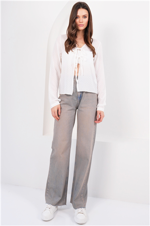 Kadın Vintage Mavi Vintage Yıkama Paçası Püsküllü Mom Jean Alc-X14811