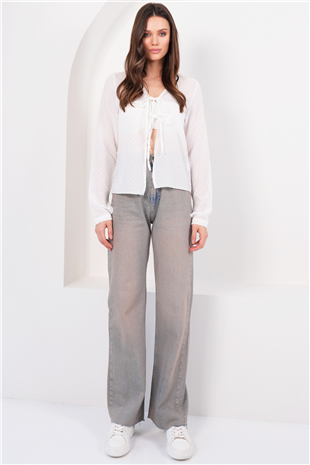 Kadın Vintage Mavi Vintage Yıkama Paçası Püsküllü Mom Jean Alc-X14811