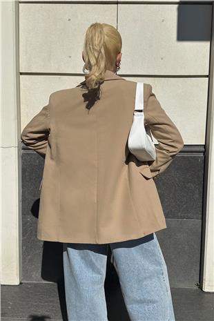Kadın VİZON Astarlı Dgold Düğmeli Blazer Ceket V00005-A