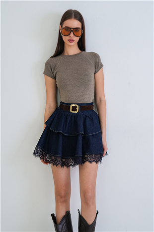 Kadın Vizon Bisiklet Yaka Reglan Kol Likralı Örme Bluz Alc-X15388