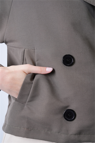 Kadın VİZON Kruvaze Yaka İçi Astarlı Kısa Trenç Ceket VS01185