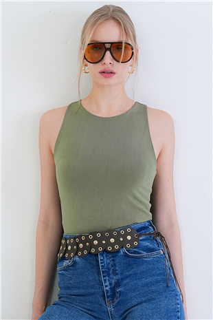 Kadın Yeşil Halter Yaka Slim Fit Sandy Bluz Alc-X13447