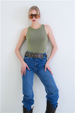 Kadın Yeşil Halter Yaka Slim Fit Sandy Bluz Alc-X13447