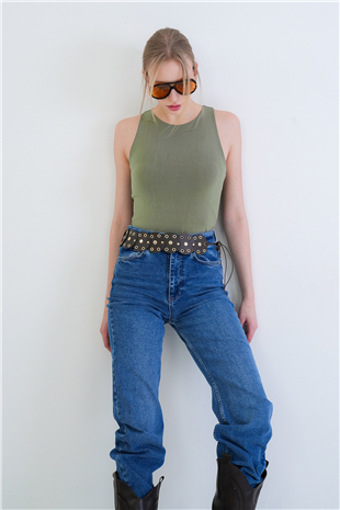 Kadın Yeşil Halter Yaka Slim Fit Sandy Bluz Alc-X13447