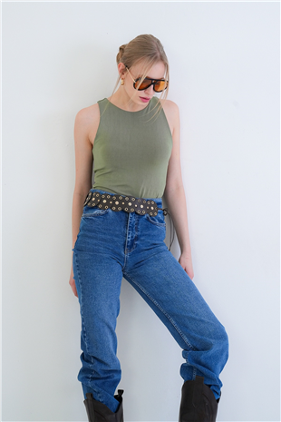 Kadın Yeşil Halter Yaka Slim Fit Sandy Bluz Alc-X13447
