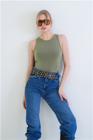 Kadın Yeşil Halter Yaka Slim Fit Sandy Bluz Alc-X13447