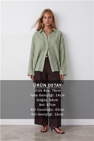 Kadın Yeşil Jakarlı Oversize Dokuma Gömlek Alc-X15629