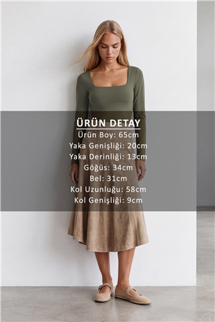 Kadın Yeşil Kare Yaka Tulumlu Alttan Çıtçıtlı Bodysuit Alc-X14390