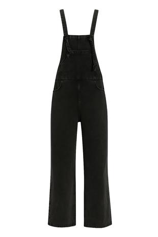 Kadın Siyah Kanguru Cepli Denim Bahçıvan Salopet ALC-X9072