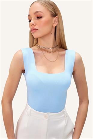 Kadın Bebe Mavi Kare Yaka İnce Merserize Bluz ALC-7122