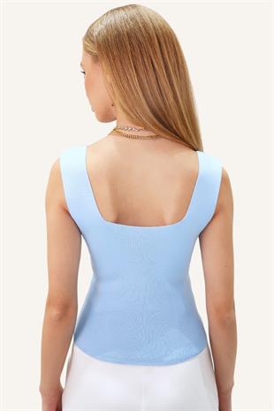 Kadın Bebe Mavi Kare Yaka İnce Merserize Bluz ALC-7122