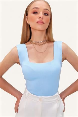 Kadın Bebe Mavi Kare Yaka İnce Merserize Bluz ALC-7122