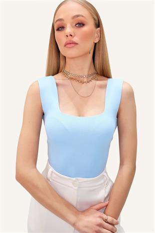 Kadın Bebe Mavi Kare Yaka İnce Merserize Bluz ALC-7122